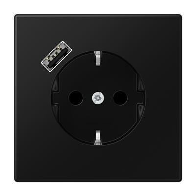 Розетка SCHUKO® с USB-зарядным устройством, тип А; термопласт; черный матовый