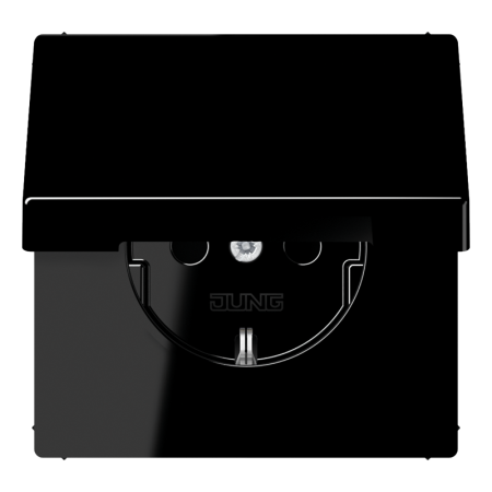 Штепсельная розетка SCHUKO 16A, 250V~ с откидной крышкой на возвратной пружине и защитой от детей; чёрная